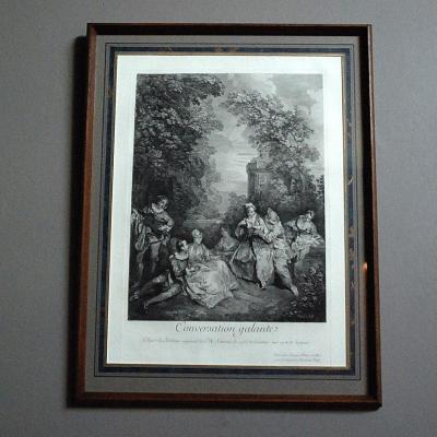 XIXth Engraving: `` Conversation Galante ''