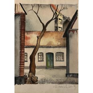 View Of A Courtyard In Cologne, Willi  Auerlisch, German Painter.