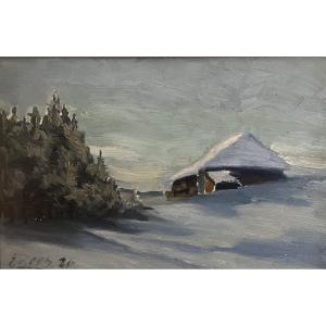 Landscape Under The Snow, Signed E. Roos.