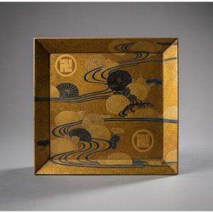 Meiji Lacquer Tray - Chrysanthemum Decor And Manji Medallions
