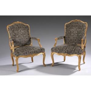 Pair Of Louis XV Armchairs - à La Reine