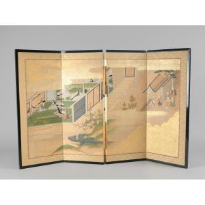 Small Byōbu Screen: Scene From The Tale Of Genji - Japan