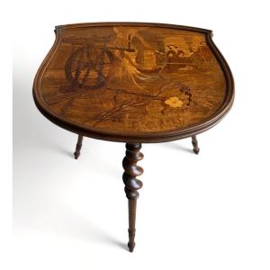 Emile Gallé "l'heureux Temps" Marquetry Pedestal Table, Ca 1902