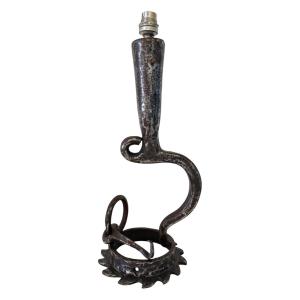 Brutalist Wrought-iron Table Lamp, France, 1960s–70s