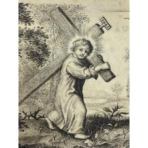 Antwerp Devotional Image On Vellum Engraved By Cornelius Galle Le Jeune (1615-1678)