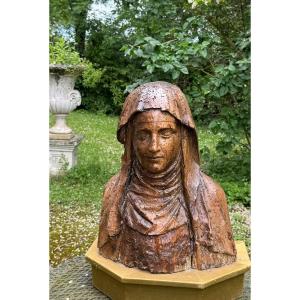 Bust Of Saint, Wooden Sculpture From 17th Century