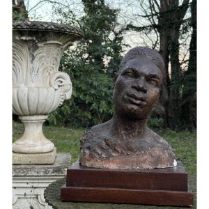 Patinated Plaster Bust By Ernestine Sirine-réal, 1925 - "alphonse De Montparnasse"