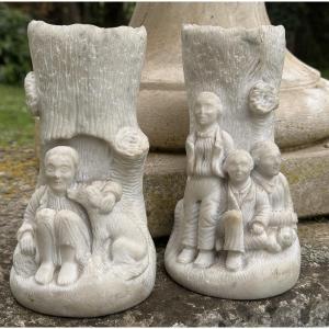 Pair Of Marble Vase-sculptures Signed A. Mancel - 1869