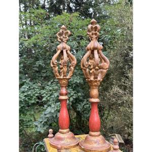 Pair Of Processional Staff Tops – Virgin And Child – 18th Century