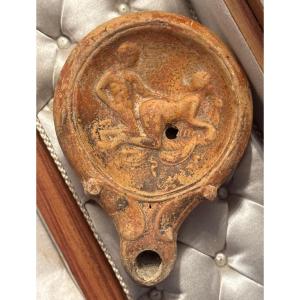 Roman Terracotta Oil Lamp With Erotic Decoration – Antiquity