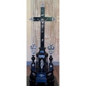 Altar Crucifix In Ebony And Solid Silver