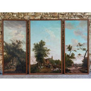 Suite Of Three Animated Landscapes With Scenes Of Rural Life
