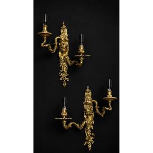 Pair Of Sconces With Blowing Children