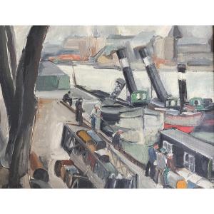 Juliette Deshayes (1900-2001) "paris, Animation Of The Banks Of The Seine"