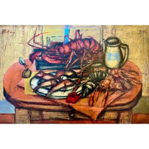 Franz Priking (1929-1979) "still Life With Lobster And Red Mullet"
