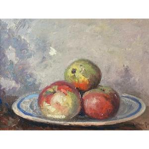 Adolphe Rey (1863 - 1944) "three Apples On A Plate"