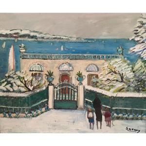 Robert Savary (1920-2020) "animated View Of The Coast At Juan-les-pins"