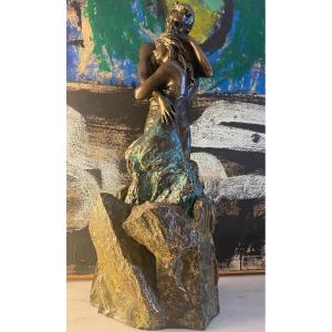 Paor André Made In Spain Contemporary School “couple Enlaced” Sculpture Foot Metal And Bronze