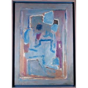 Painting “abstraction In Blue” Abstract School Of The 50s/60s