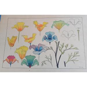 Watercolor Drawing By The Artist Edmond Alet, Art Nouveau Period Circa 1900