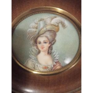 Miniature Painted Portrait Of Queen Marie Antoinette Circa 1880
