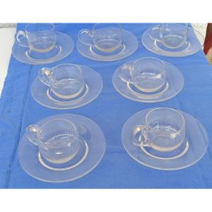 Set Of Val Saint Lambert Ou Baccarat Crystal Cups And Saucers Circa 1900