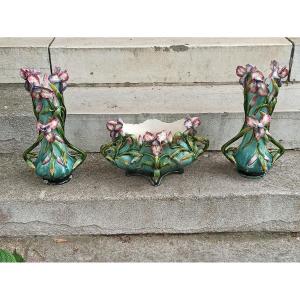 Barbotine Fireplace Trim Attributed To Longchamp, Circa 1900