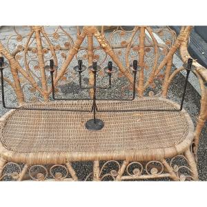 Seven Branch Candlestick Jewish Menorah Type In Wrought Iron Circa 1950