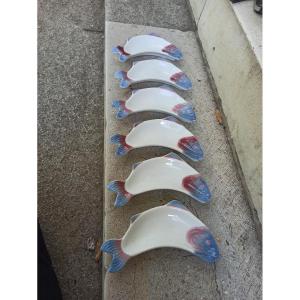 Suite Of 6 Fish-shaped Cups, Moulin Des Loups Bouillabaisse Service, Circa 1930
