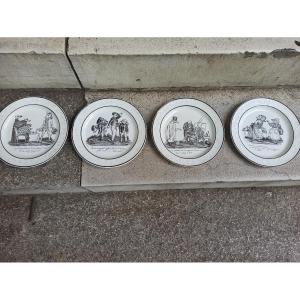 Suite Of 4 Fine Earthenware Plates From Choisy Le Roi Theme Of The Metamorphoses Of Granville 