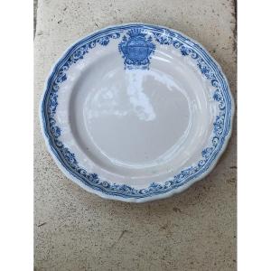 Moustiers Earthenware Plate, Decorated With The Count's Arms Of The Moly Family Circa 1730