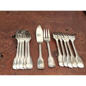 Suite Of 6 Fish Cutlery In Silver Metal By François Frionnet Circa 1940