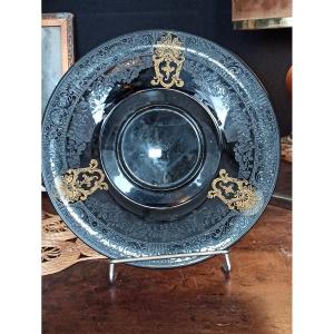 Engraved Black Crystal Display Plate Attributed To Baccarat