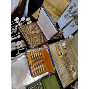 Christofle Silver Metal Crossed Ribbons Cutlery Set 