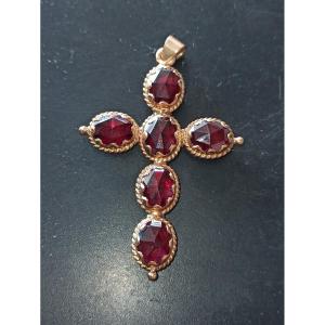 Catalan Cross In Gold And Garnets From Perpignan