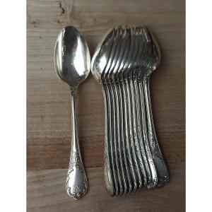 Set Of 12 Silver-plated Coffee Spoons, Christofle Marly Model
