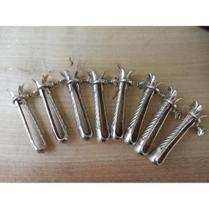 Set Of 8 Silver-plated Ribbed Handles Circa 1930