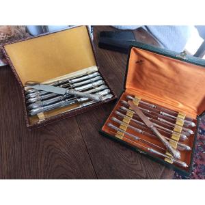 Set Of 12 Silver Table Knives And 12 Silver Fruit Knives 