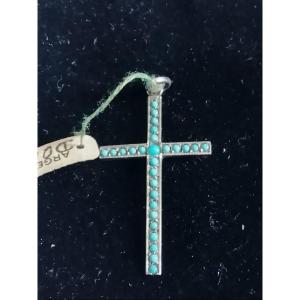 Silver Cross Set With Turquoise, Circa 1940
