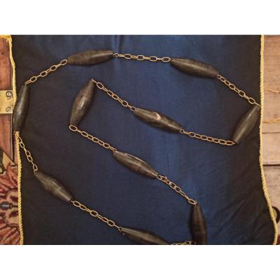 Long Necklace In Horn And Golden Brass