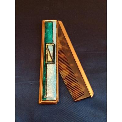 Bag Comb In A Limoges Email Case Around 1950