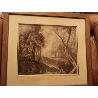 Lavis D Encre Brune De L époque Romantique Circa 1830