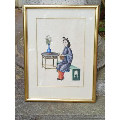 Gouache De Canton Fin Du XIXe Et Siecle