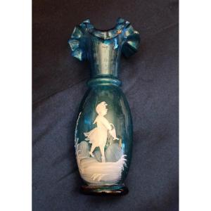 Enameled Glass Vase Decorated With A Child Decor By Mary Grégory Circa 1900