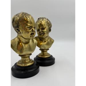 Bronze Busts "jean Who Laughs, Jean Who Cries"
