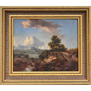 Travelers In A Mountain Landscape, European School (1830-1850)