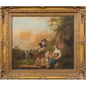 Pastoral Scene, Oil On Panel, Italy (1770-1790)