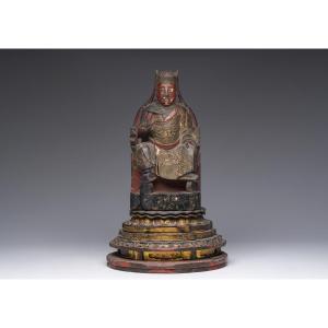 Chinese Lacquered And Gilded Wooden Sculpture Depicting A Dignitary (1800-1850)