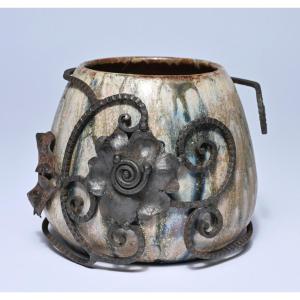 Art Deco Glazed Ceramic Pot, Edgard Aubry, Circa 1925