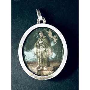 Double-sided Reliquary Medallion – Saint Francis Of Assisi & Virgin Of Mount Carmel – 18th/19th Century